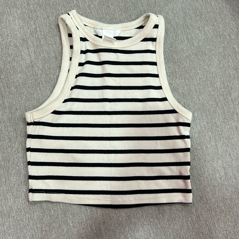 Cream and blacked striped tank top